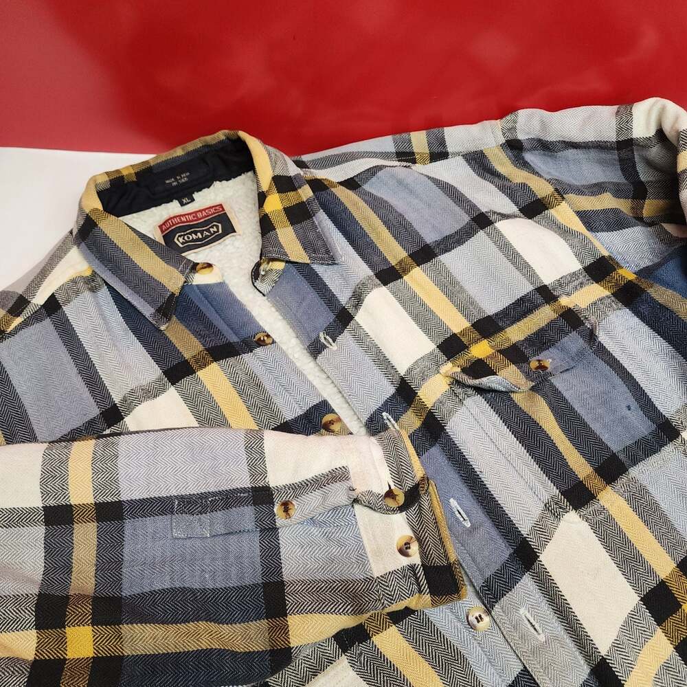 Koman Authentic Basics Sherpa Lined Plaid Flannel Shacket Men's XL